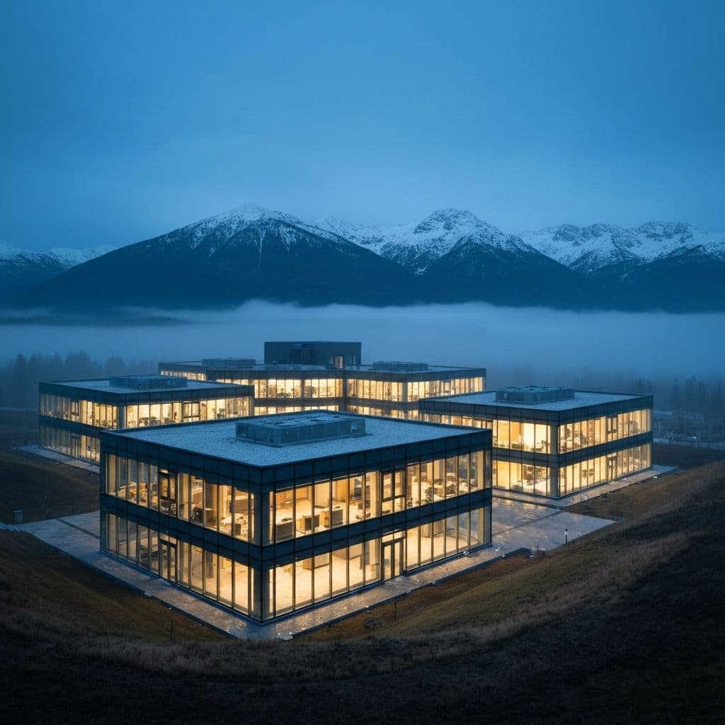 Tech buildings in the mountains